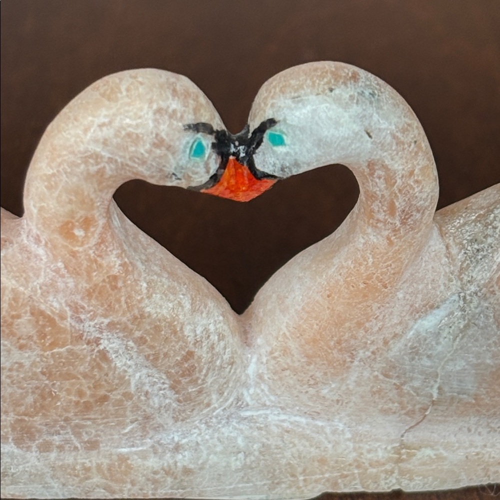 Hubert Pincion Carved Stone Swan Pair Zuni Style Fetish Sculpture  3.5” - Picture 4 of 6